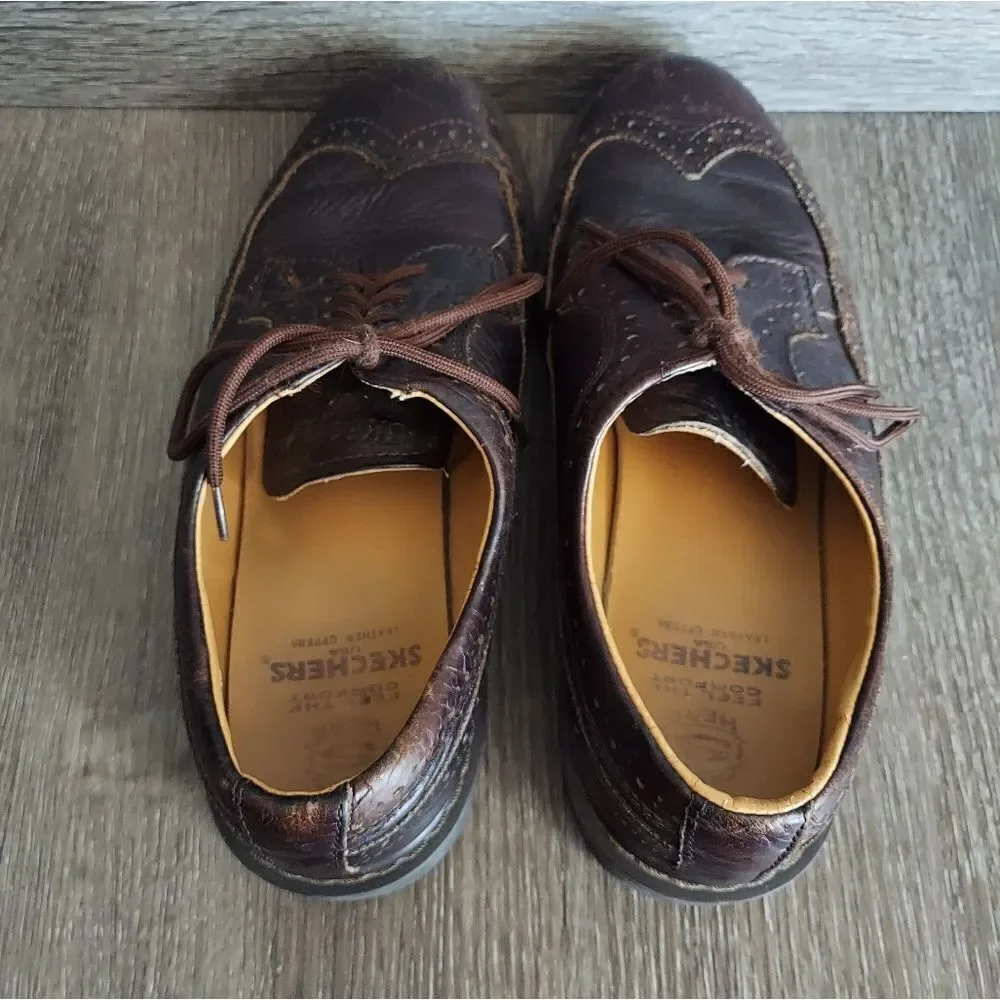 Vintage Skechers Leather Distressed Wingtip  Oxford Dress Shoes 10